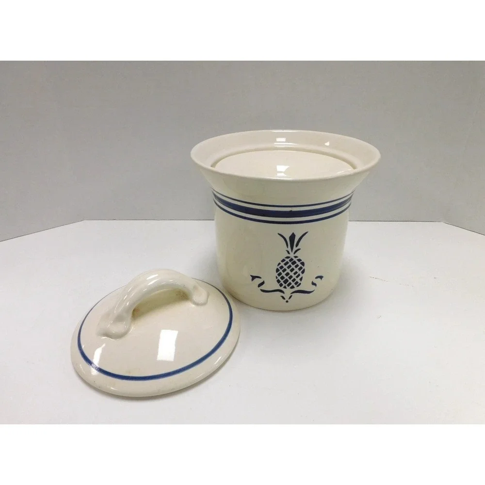 Heritage Mint Ltd Stoneware Butter Crock Pineapple Navy Blue Cream DW702